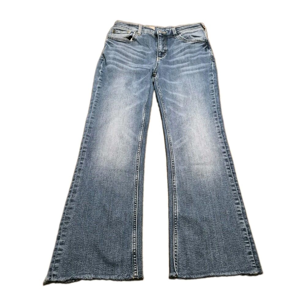 Pilcro Jeans Women Size 29 The Yaya Blue Stretch Denim Raw Hem Straight (28x26)